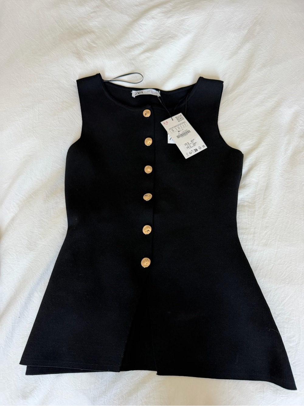Zara Black Sleeveless Tank with Gold Buttons